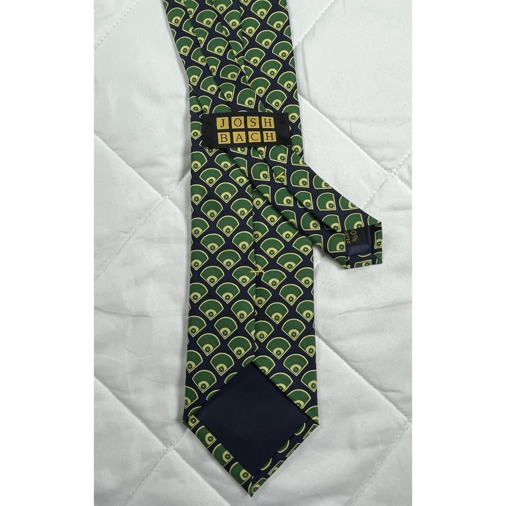 Josh Bach Silk Tie Navy Green Gold Geometric Fan Pattern Novelty